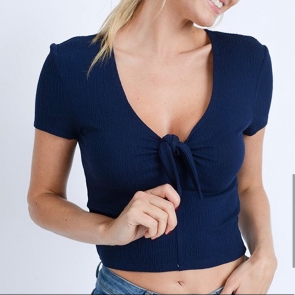 💖Navy Tie Crop Top💖 - Picture 5 of 6